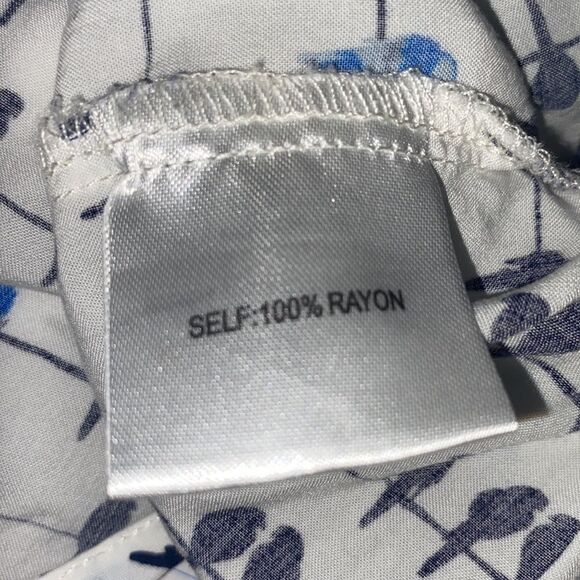 Jane & Delancey Wm’s Sz 2X White Blue Bird Print Roll Tab Sleeve Button Shirt - Picture 6 of 6